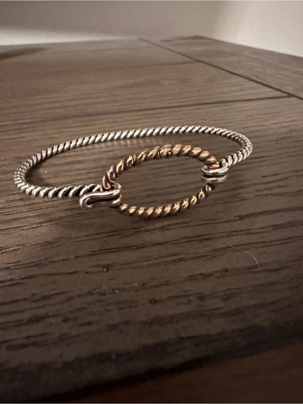 James Avery RETIRED Two-Tone Twisted Rope Charm Holder Bangle - Silver & Bronze